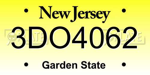 3DO4062 New Jersey License Plate