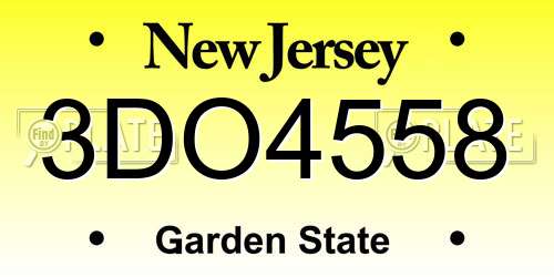 3DO4558 New Jersey License Plate