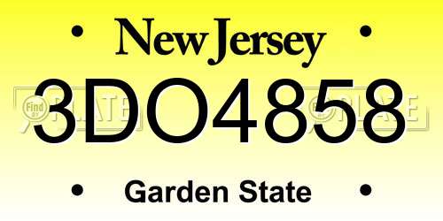 3DO4858 New Jersey License Plate