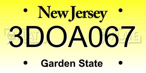 3DOA067 New Jersey License Plate