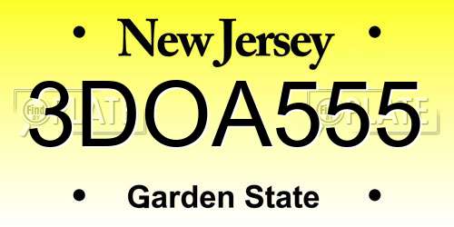 3DOA555 New Jersey License Plate