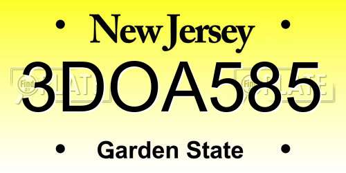 3DOA585 New Jersey License Plate