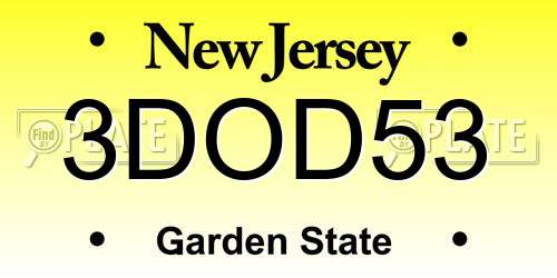 3DOD53 New Jersey License Plate