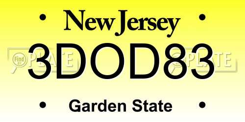 3DOD83 New Jersey License Plate