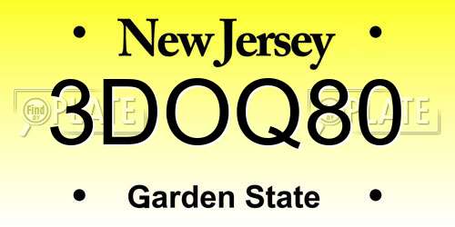3DOQ80 New Jersey License Plate