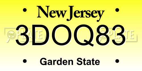 3DOQ83 New Jersey License Plate