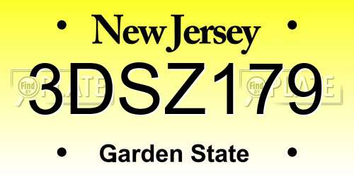 3DSZ179 New Jersey License Plate