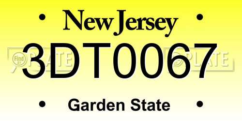 3DT0067 New Jersey License Plate