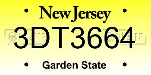 3DT3664 New Jersey License Plate