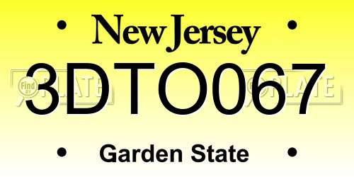 3DTO067 New Jersey License Plate