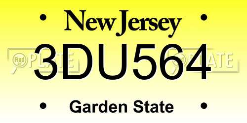 3DU564 New Jersey License Plate