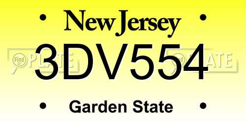 3DV554 New Jersey License Plate