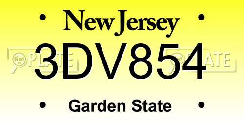 3DV854 New Jersey License Plate