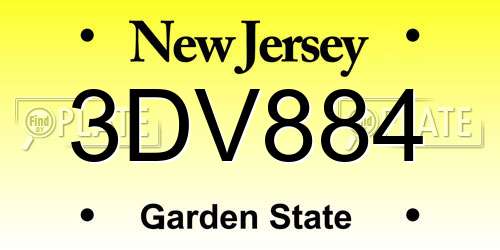 3DV884 New Jersey License Plate