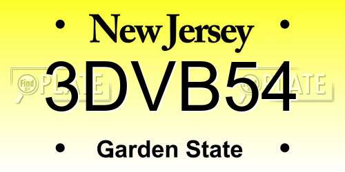 3DVB54 New Jersey License Plate