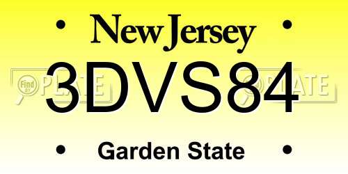 3DVS84 New Jersey License Plate