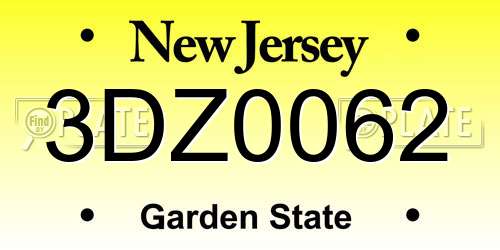 3DZ0062 New Jersey License Plate