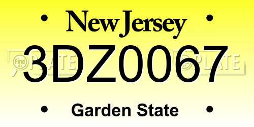 3DZ0067 New Jersey License Plate