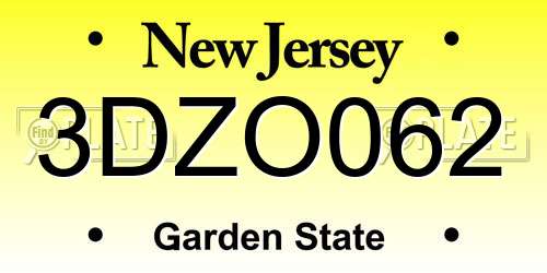 3DZO062 New Jersey License Plate