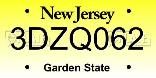 3DZQ062 New Jersey License Plate