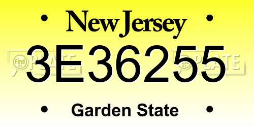 3E36255 New Jersey License Plate