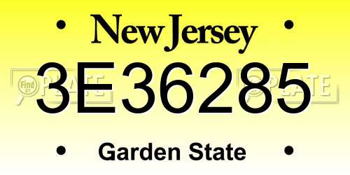 3E36285 New Jersey License Plate