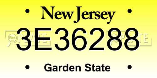 3E36288 New Jersey License Plate
