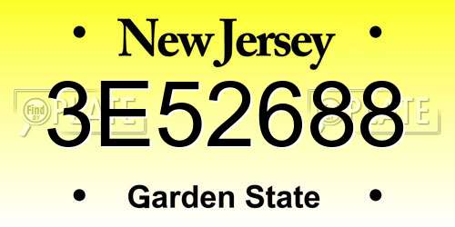3E52688 New Jersey License Plate