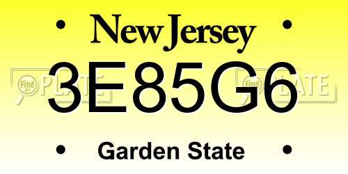 3E85G6 New Jersey License Plate