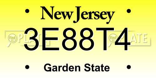 3E88T4 New Jersey License Plate