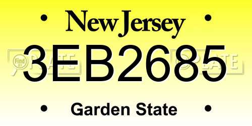 3EB2685 New Jersey License Plate