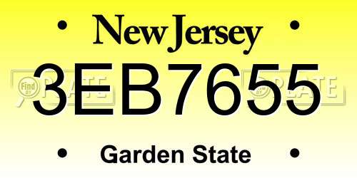 3EB7655 New Jersey License Plate