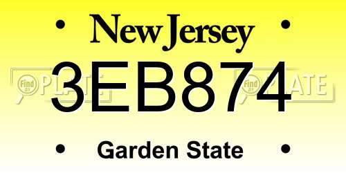3EB874 New Jersey License Plate