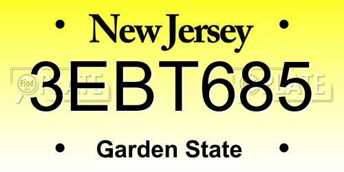 3EBT685 New Jersey License Plate
