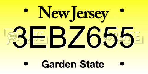 3EBZ655 New Jersey License Plate
