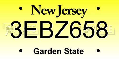 3EBZ658 New Jersey License Plate