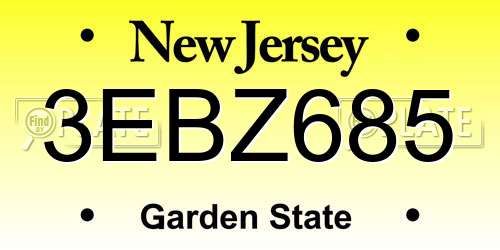 3EBZ685 New Jersey License Plate