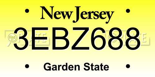 3EBZ688 New Jersey License Plate