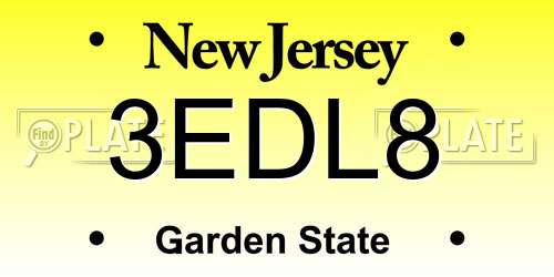 3EDL8 New Jersey License Plate