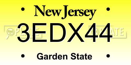 3EDX44 New Jersey License Plate