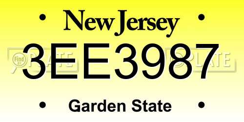 3EE3987 New Jersey License Plate