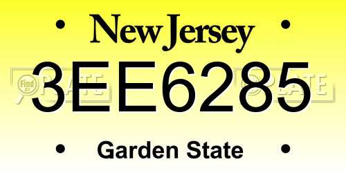 3EE6285 New Jersey License Plate