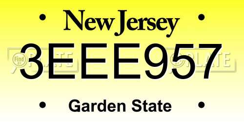 3EEE957 New Jersey License Plate