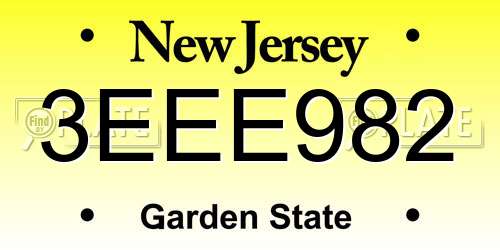 3EEE982 New Jersey License Plate