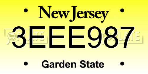 3EEE987 New Jersey License Plate