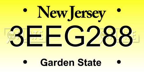 3EEG288 New Jersey License Plate