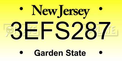 3EFS287 New Jersey License Plate