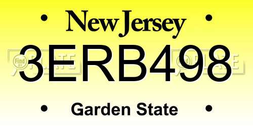 3ERB498 New Jersey License Plate