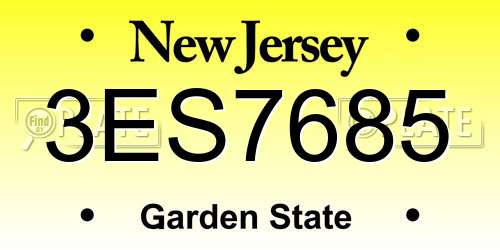3ES7685 New Jersey License Plate