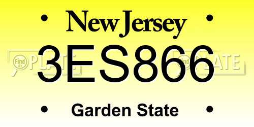 3ES866 New Jersey License Plate